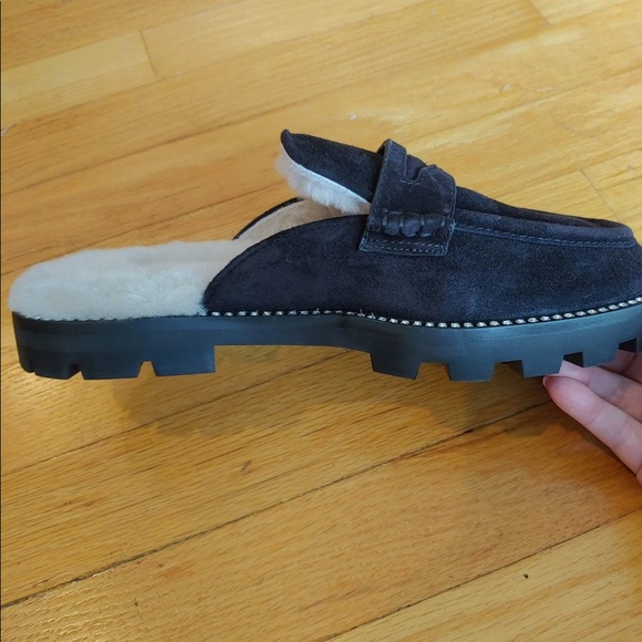 Jimmy Choo Ronnie shearling black suede loafer w/ crystal embellishment sz 36.5 - Picture 2 of 6